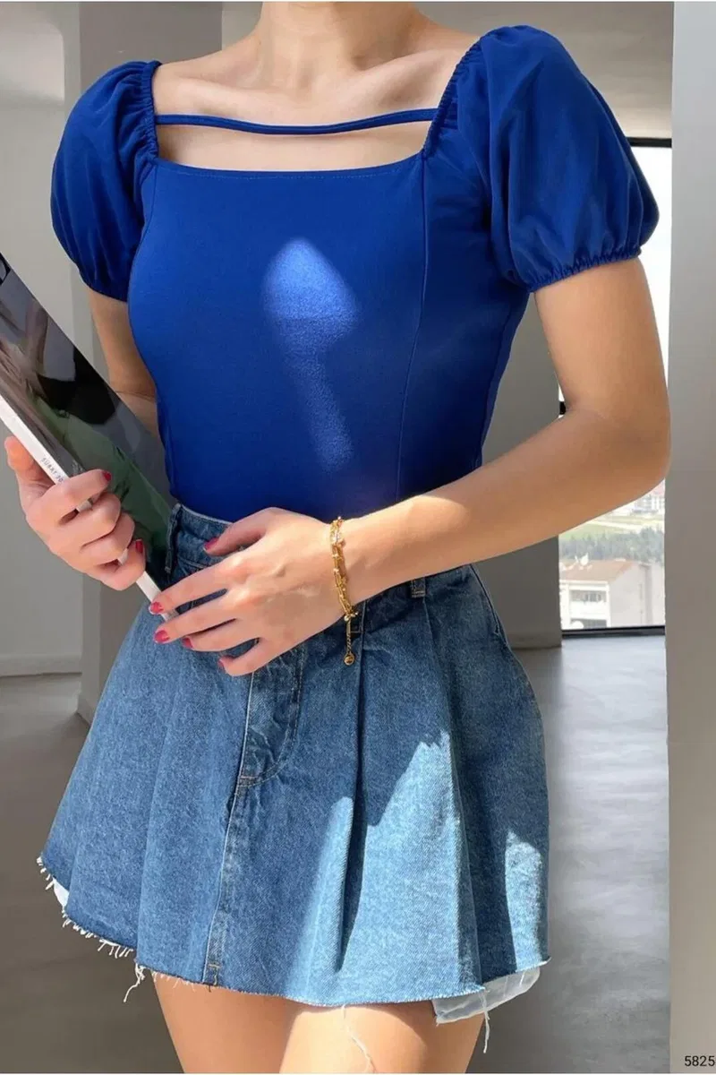 Kadın Krep Kumaş Kare Yaka Askılı Bluz görsel 5