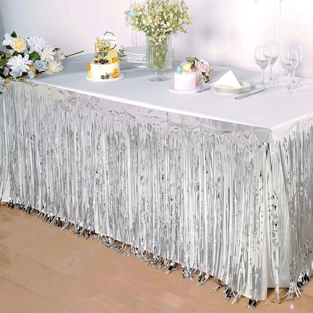 Gümüş Metalize Masa Eteği 275x75 Cm – Kendinden Yapışkanlı görsel 2