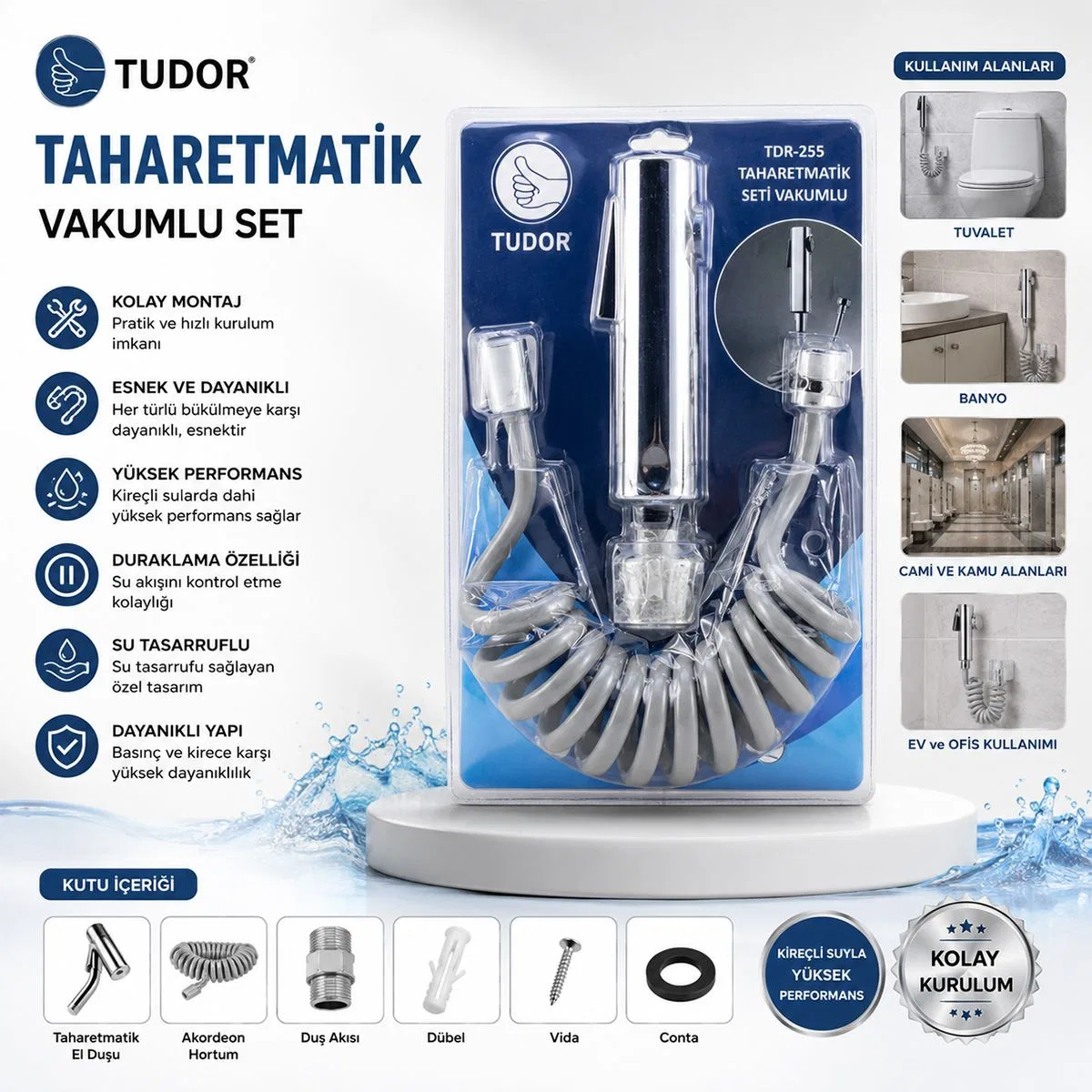 Taharetmatik El Duşu Seti Krom (Hortum, Mafsal, Vakumlu) görsel 2