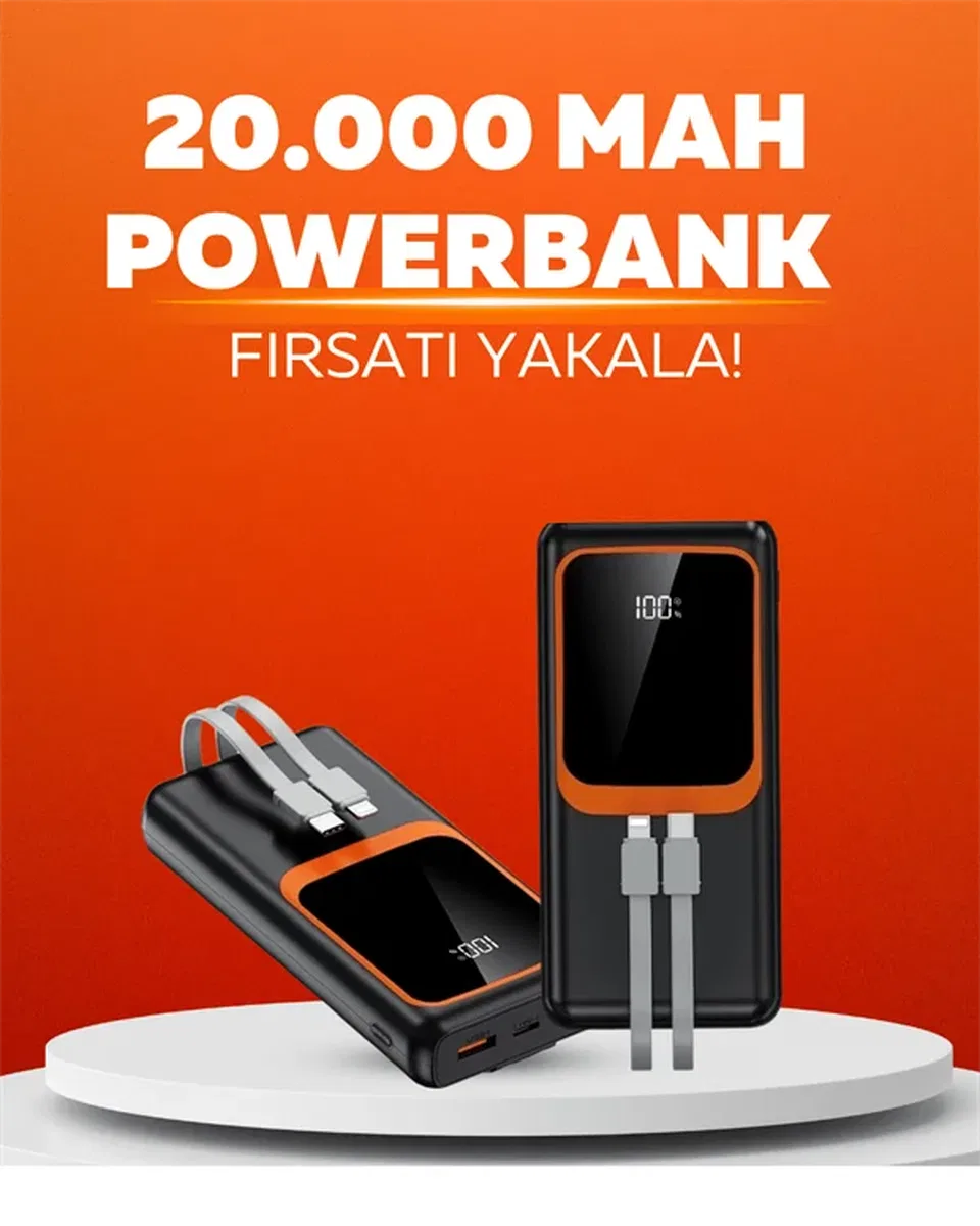 20. 000 mAh Powerbank – 22. 5W Hızlı Şarj, Çok Kablolu, Dijital Göstergeli görsel 2