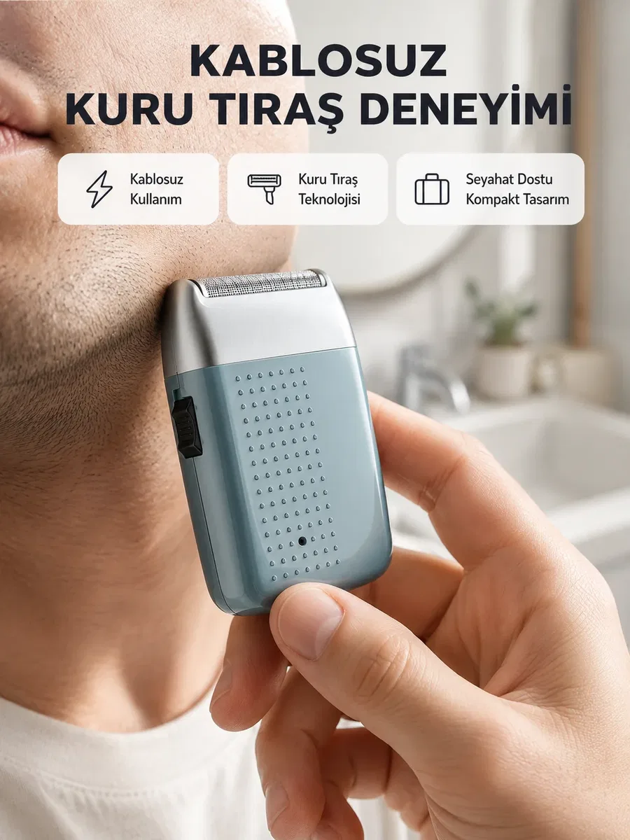 Şarjlı Kuru Kullanım Tıraş Makinesi – Kablosuz, Taşınabilir