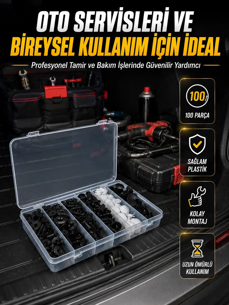 Araç Kapı Döşemesi ve Tampon Klipsi Seti Universal Plastik Sabitleme Klipsi 100 Parça