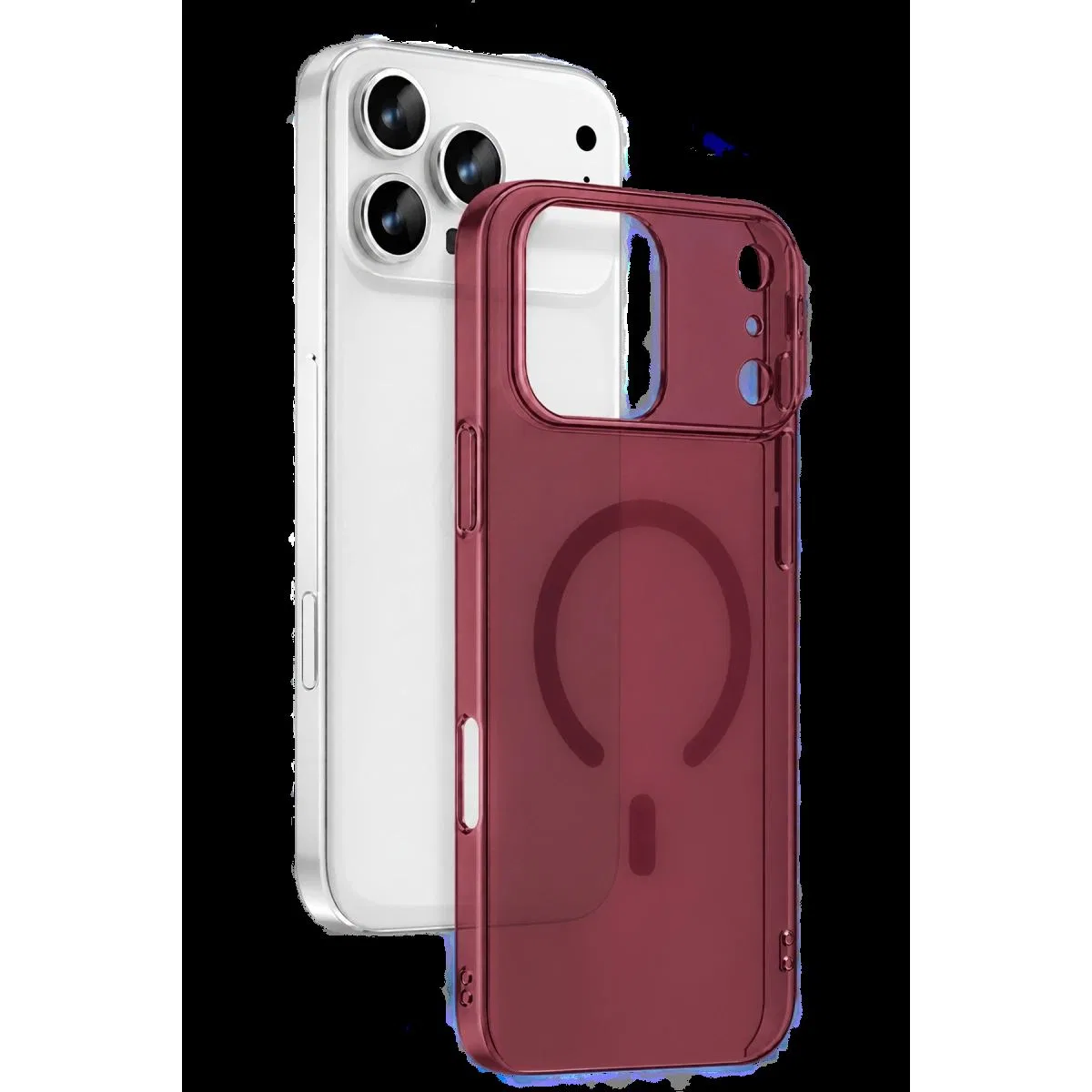 Newface Apple İphone 18 Pro Combo Sert Şeffaf Magsafe Kapak - Bordo