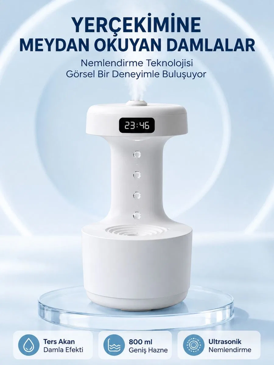 Dekoratif Hava Nemlendirici 800 Ml Sessiz Aroma Difüzör Anti Yerçekimi Su Efektli