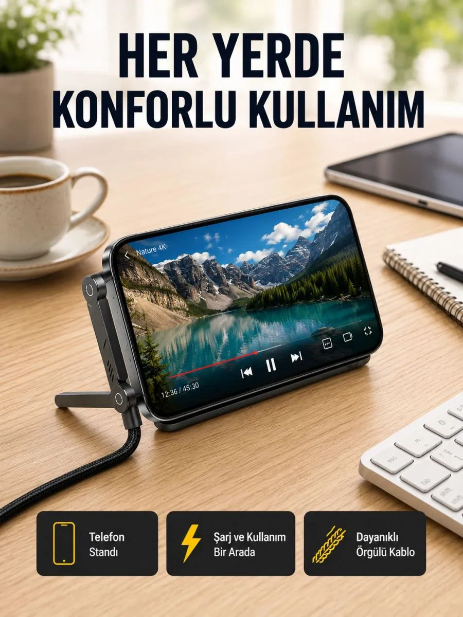 240w Type-c To Type-c Katlanabilir Standlı Hızlı Şarj Kablosu