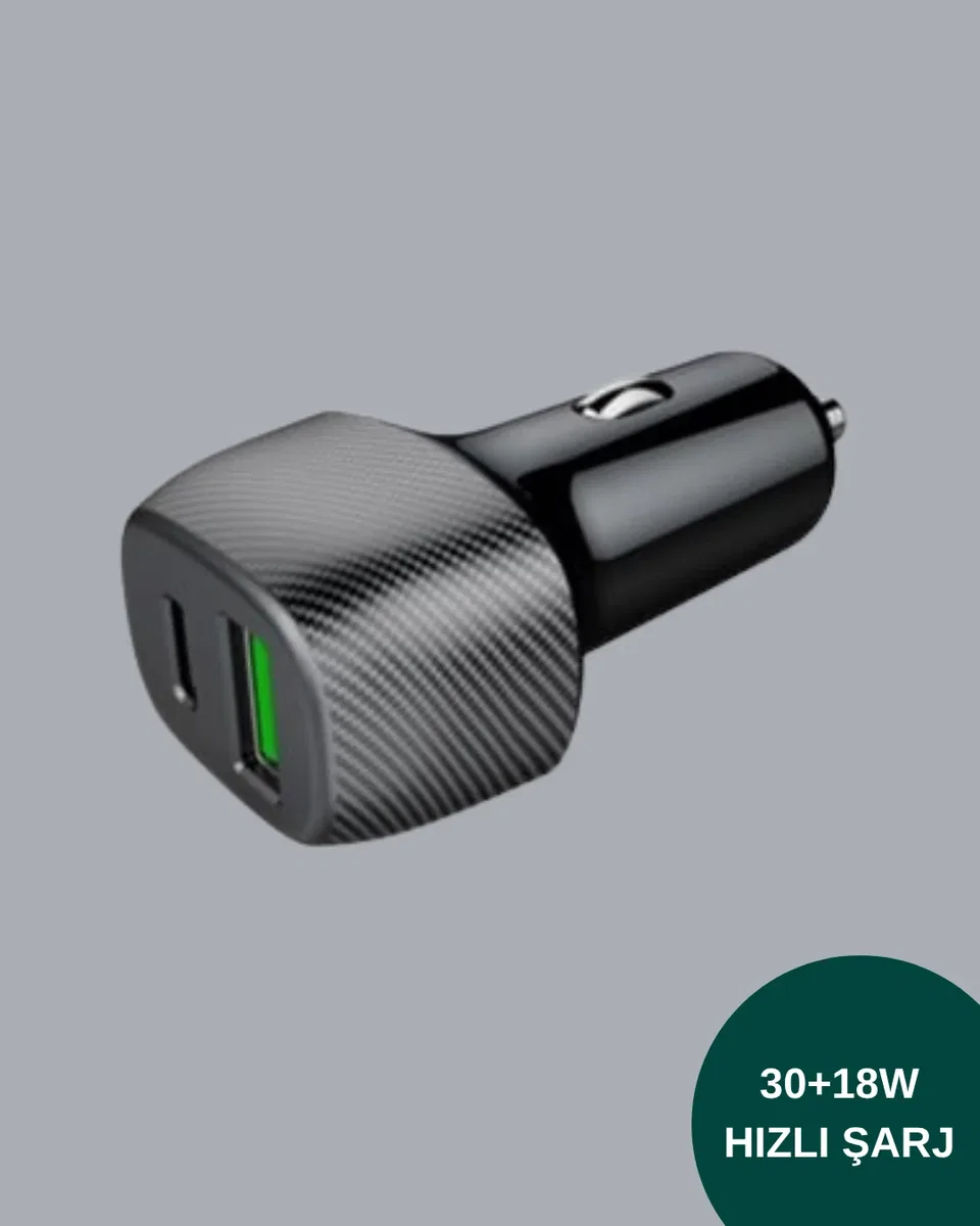 Kompakt Tasarımlı Type-C + USB Girişli Araç Şarj Başlığı görsel 3