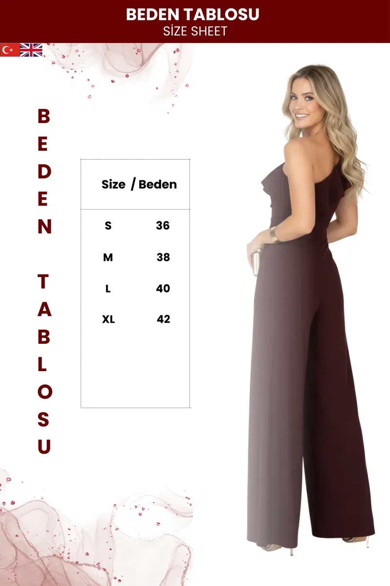 Kadın Trend Model Tek Omuz Detay Fırfırlı Krep Kumaş Tulum görsel 5