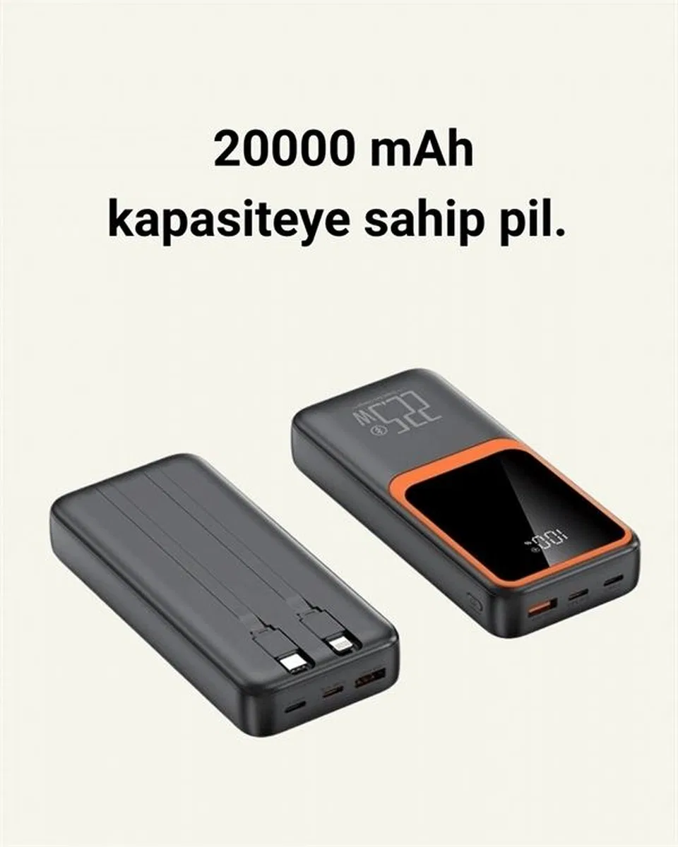 20000 Mah Taşınabilir Powerbank | Çok Kablolu, Hızlı Şarj Destekli (22. 5w)