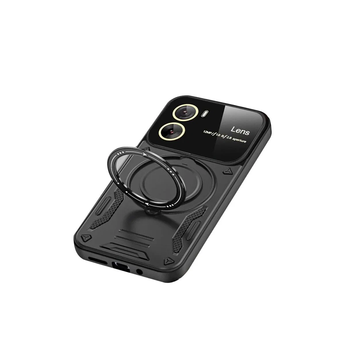 Vivo Y16 Kılıf Joy Lens Standlı Kapak - Siyah görsel 3