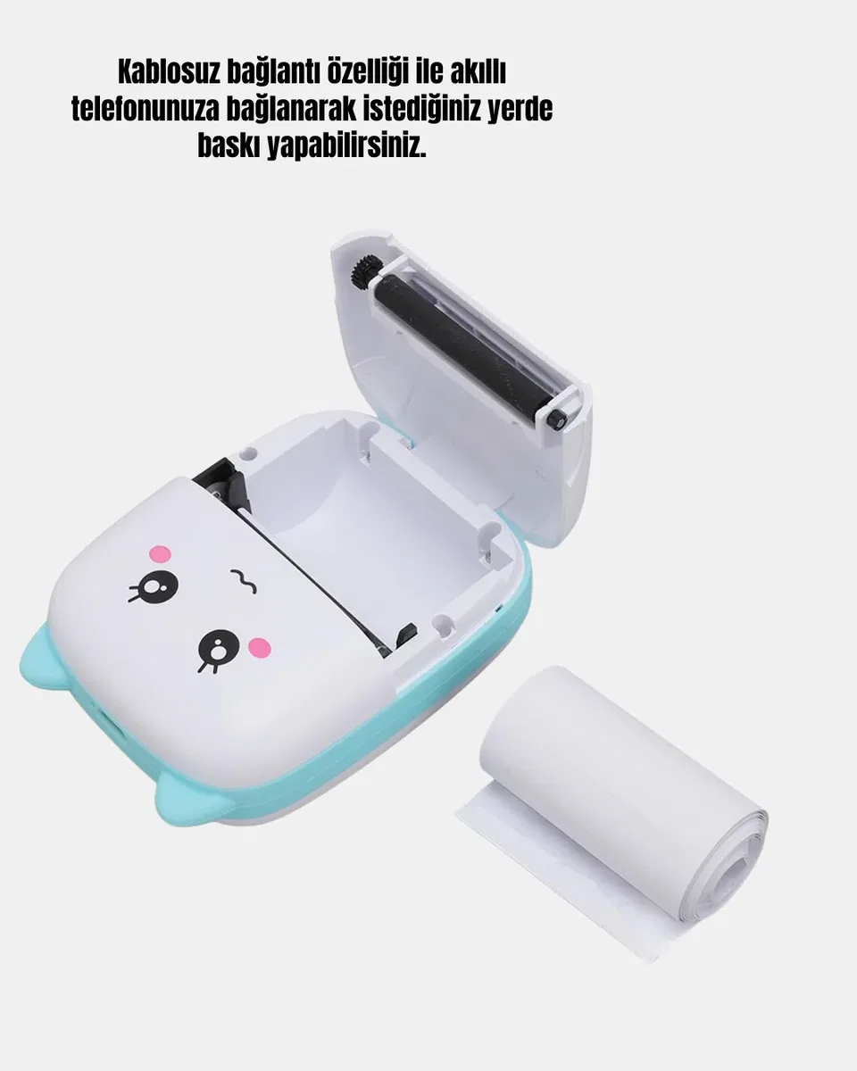 Kablosuz Mini Cep Yazıcısı Bluetooth Destekli 1200mAh Bataryalı görsel 2