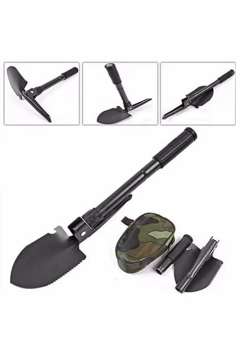 Pusulalı Katlanabilen Portatif Çantalı Mini Kazma Kürek Seti görsel 2