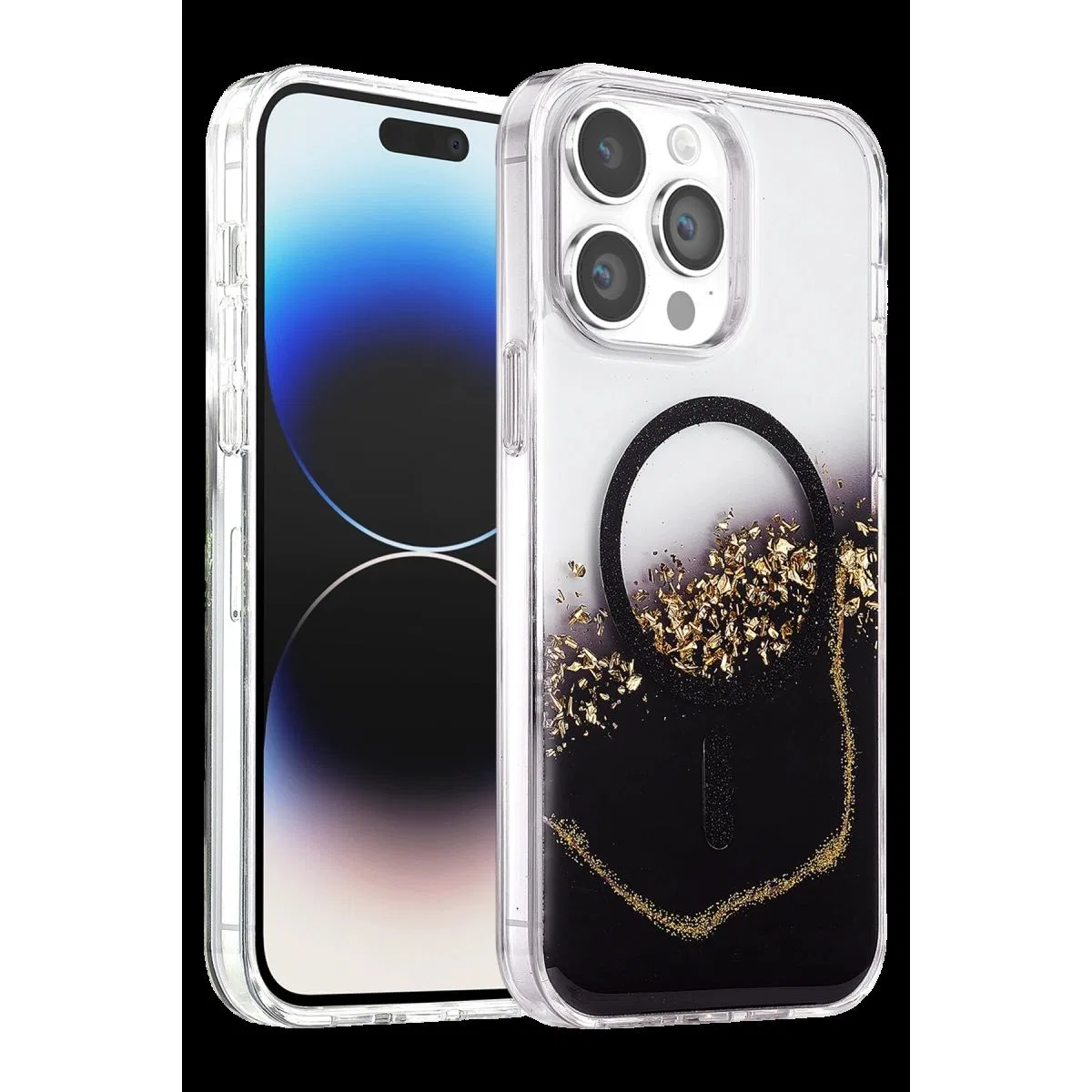 Onegif Apple İphone 14 Pro Max Lotus Simli Magsafe Kapak - Siyah