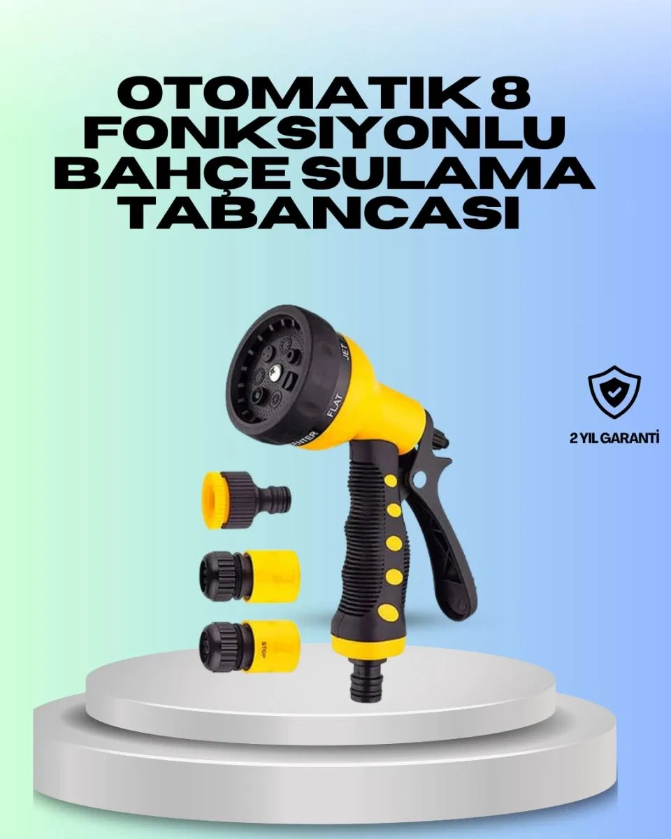 Ayarlanabilir Basınçlı 8 Modlu Bahçe Sulama Tabancası Hortum Atı