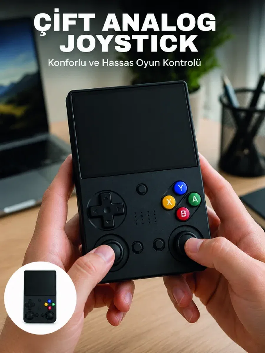 3. 5 İnç IPS Ekran Retro Oyun Konsolu 64GB Dahili Hafıza Çift og Joystick Taşınabilir El Konsolu