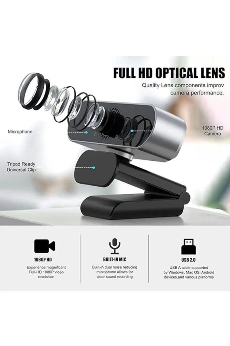 Webcam Orjınal 1080p Hd Konferans Kamera Dahili Mikrofon Görüntülü Sohbet Yayın Kamerası Hd Video Ae-104 görsel 6