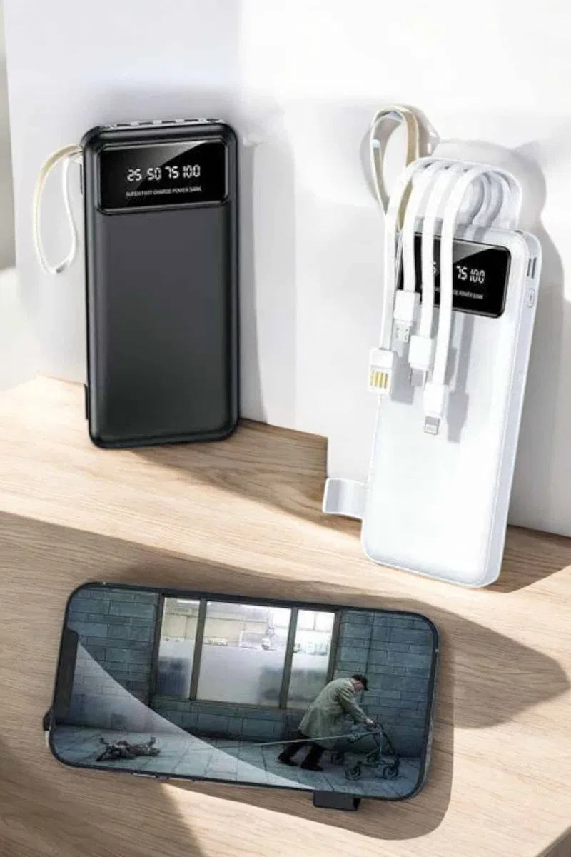 20. 000 Mah Led Işıklı LCD Ekran USB Girişli Type-C Lightning Powerbank görsel 2
