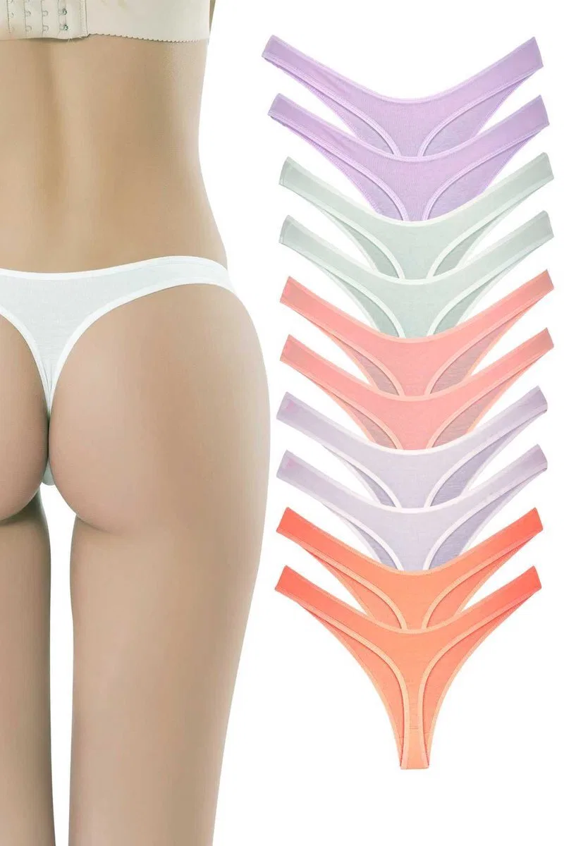 10 Adet Pamuklu Kadın Klasik Tanga Soft Renkler görsel 2