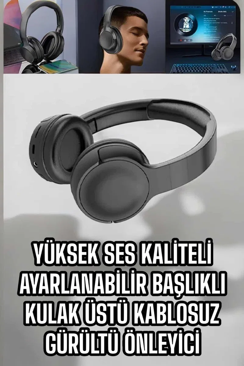 Kablosuz Bluetooth Kulaklık ANC/ENC Destekli Kulak Üstü Yüksek Ses Kaliteli görsel 2