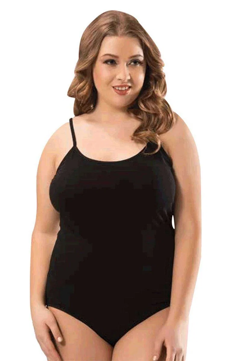 2 Adet Battal Beden İp Askılı Kadın Çıtçıtlı Body Siyah Beyaz görsel 3