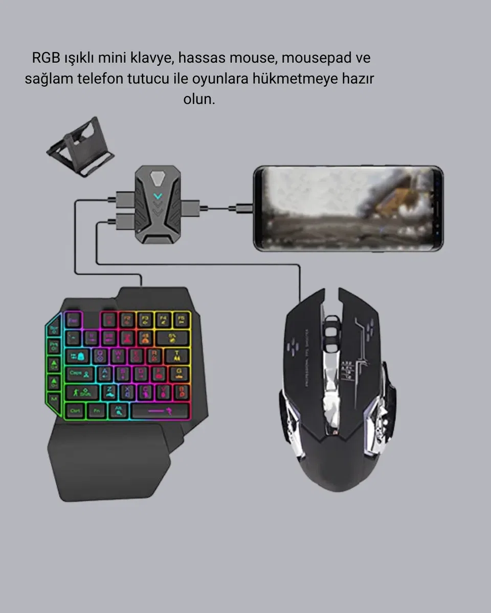 Bluetooth 5. 3 Mobil Oyun Konsolu Dönüştürücü Seti 5 Parça Klavye Mouse Kit görsel 2