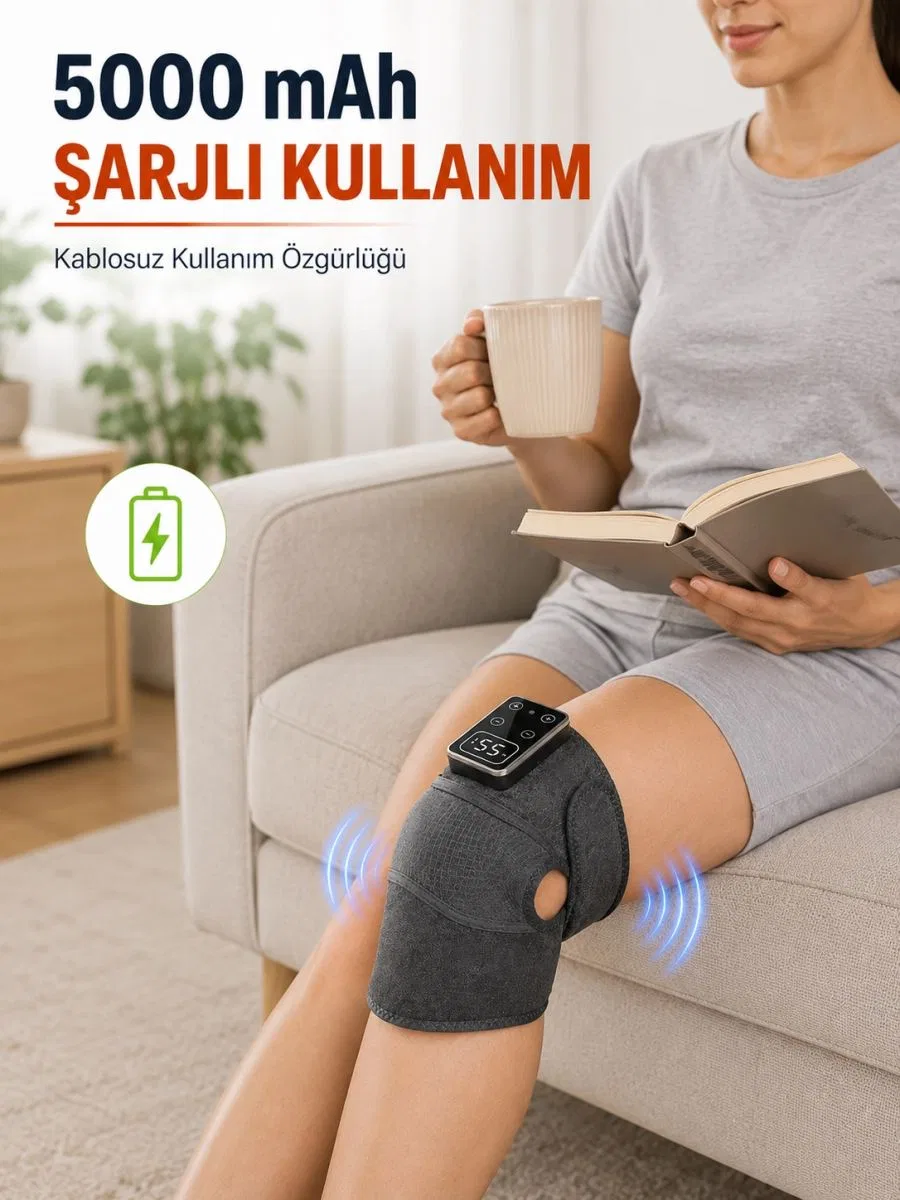Isıtmalı Ve Titreşimli Diz Masaj Aleti Şarjlı Dijital Ekranlı 5000 Mah Masaj Cihazı