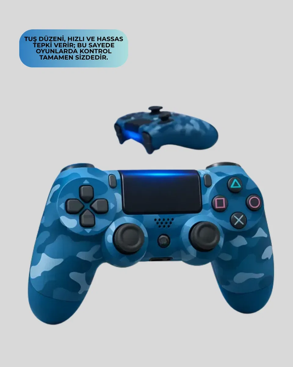 Bluetooth Kablosuz PS4 Gamepad Çift Motorlu Siyah Controller görsel 3