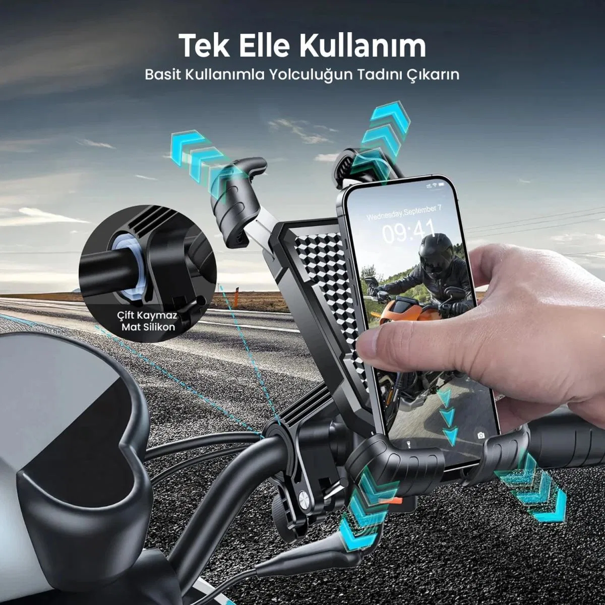 360° Derece Ayarlanabilen Gidon Bağlantılı Bisiklet Motosiklet İçin Abs 4-7. 8″ İnç Telefon Tutucu görsel 5