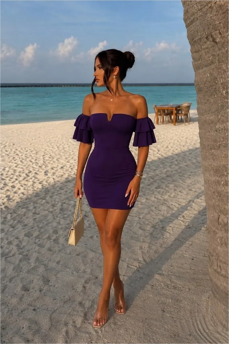 Carmen Volanlı Elbise Yaka Mini görsel 4