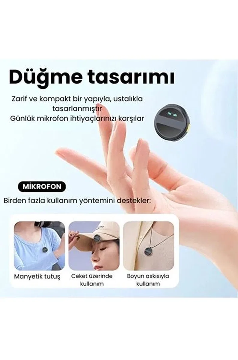 2 Adet Profesyonel Kablosuz Yaka Mikrofonu Lighting Uyumlu Manyetik Klipsli görsel 6