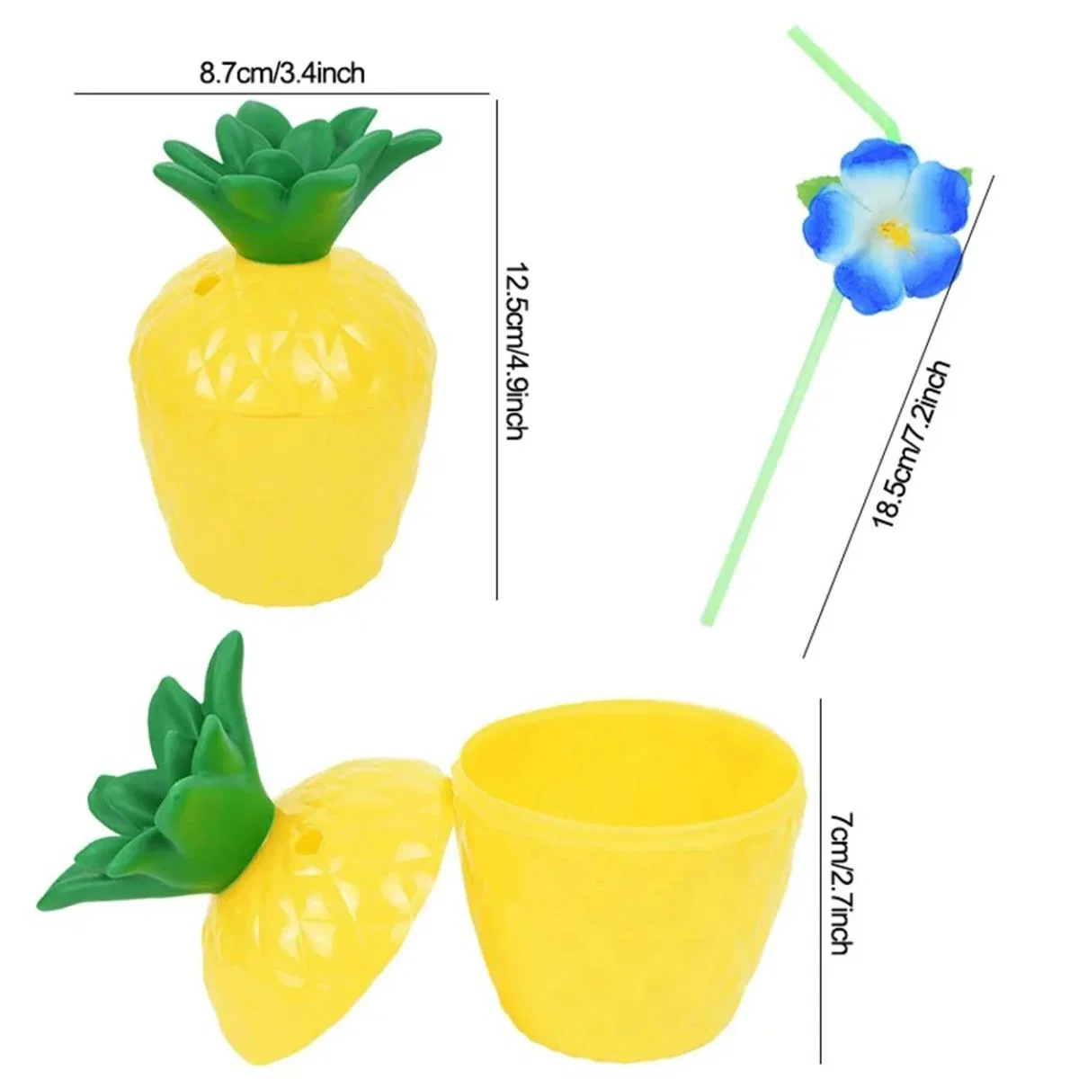 Ananas Hawaii Luau Aloha Pipetli İçecek Kabı Bardak 10x13 Cm 1 Adet görsel 2