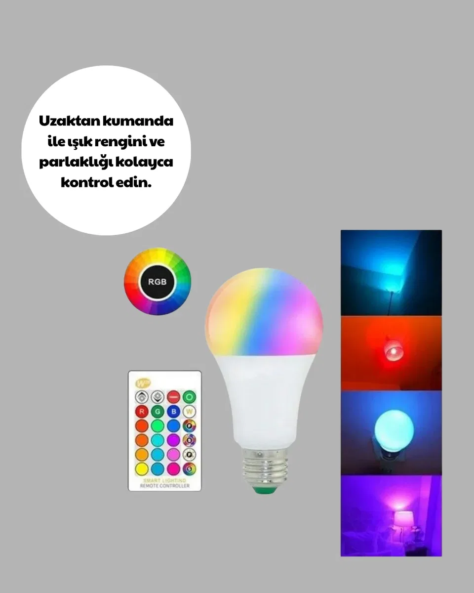 Renk Değiştiren RGB LED Ampul 16 Renk Uzaktan Kumandalı 2025 Model görsel 3