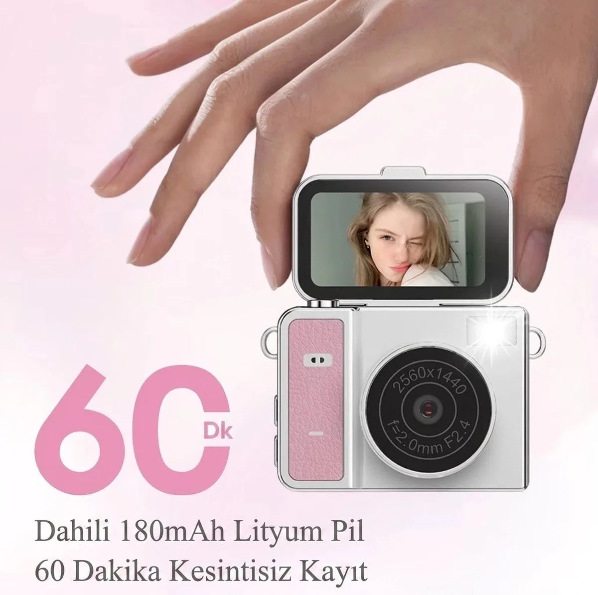 2k Mini Dijital Retro Video Kamera Flaşlı Dijital Vlog Mini Fotoğraf Makinesi Türkçe Menü Yeşil görsel 3