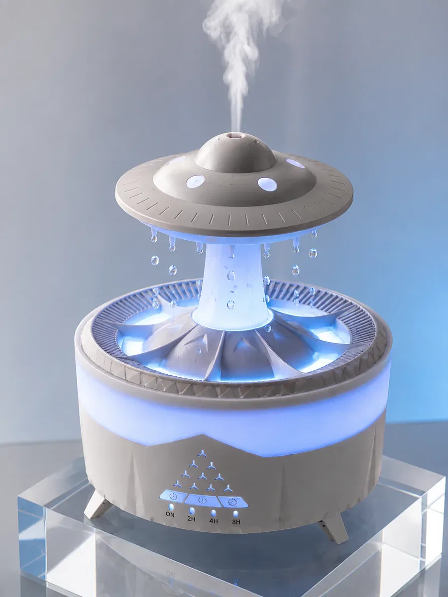 Dekoratif UFO Hava Nemlendirici Simüle Yağmur Damlalı Renkli Gece Işıklı 350 ML görsel 5