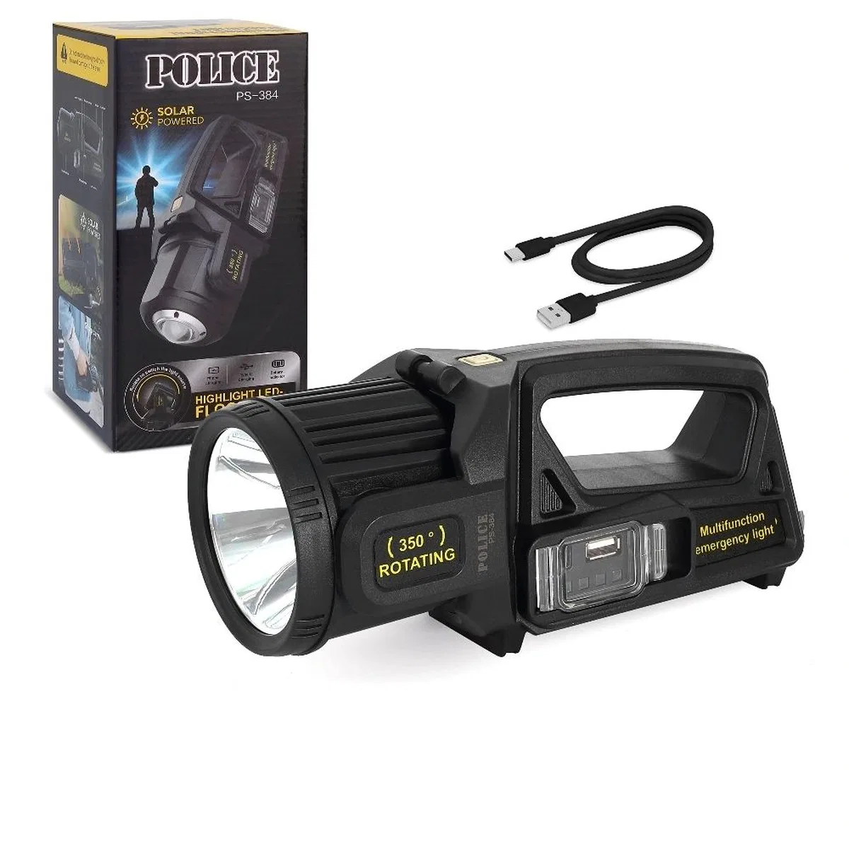 Ps-384 Şarjlı Güneş Enerjili Spot Fener Güçlü Led Aydınlatma Powerbank Özellikli