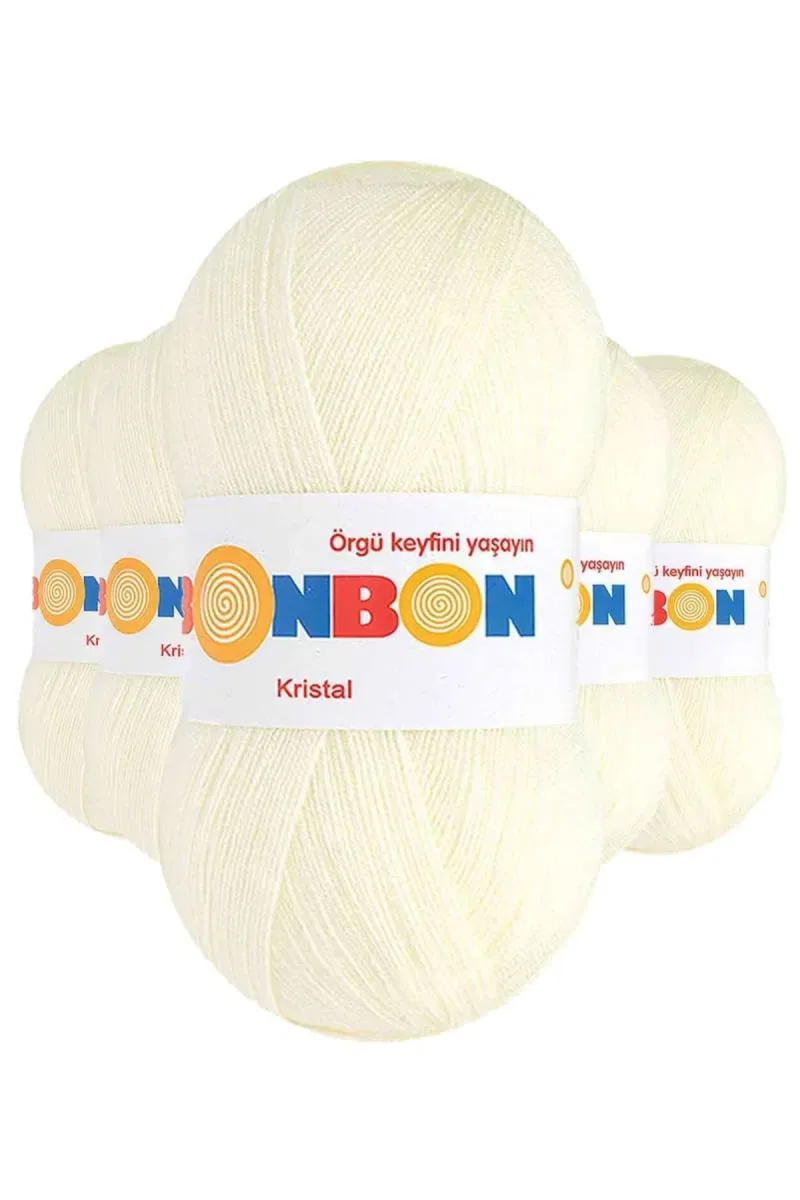 5 Adet Kristal El Örgü Lif İpi Açık Krem 98223 - bonbon mudanis