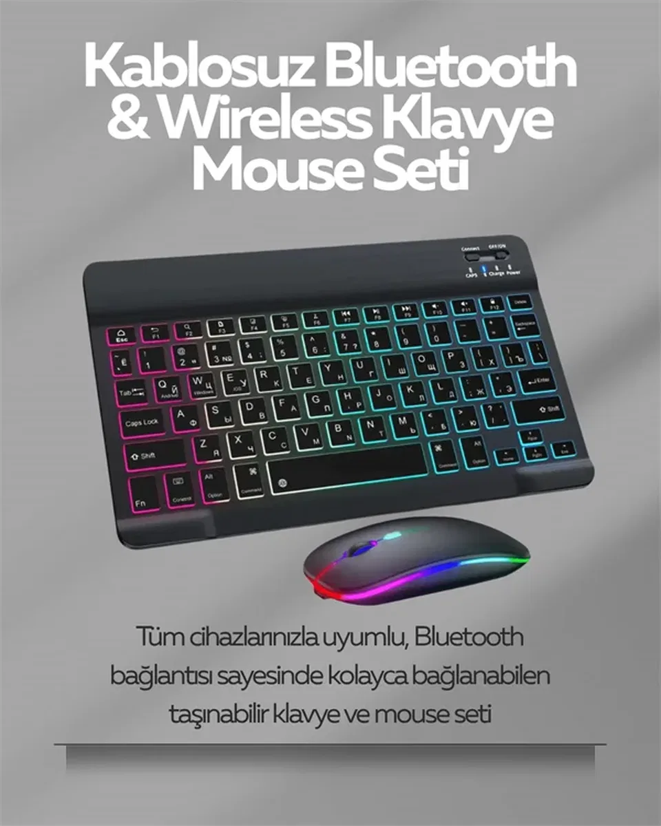 Tüm Cihazlarla Uyumlu RGB Işıklı Kablosuz Klavye ve Mouse Seti görsel 2