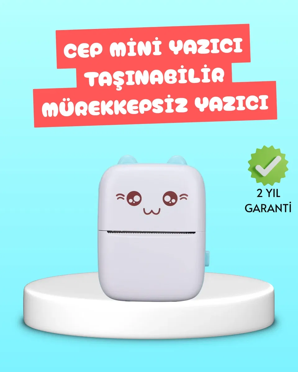 Mini Termal Yazıcı Kablosuz Taşınabilir Bluetooth Bağlantılı 200 DPI