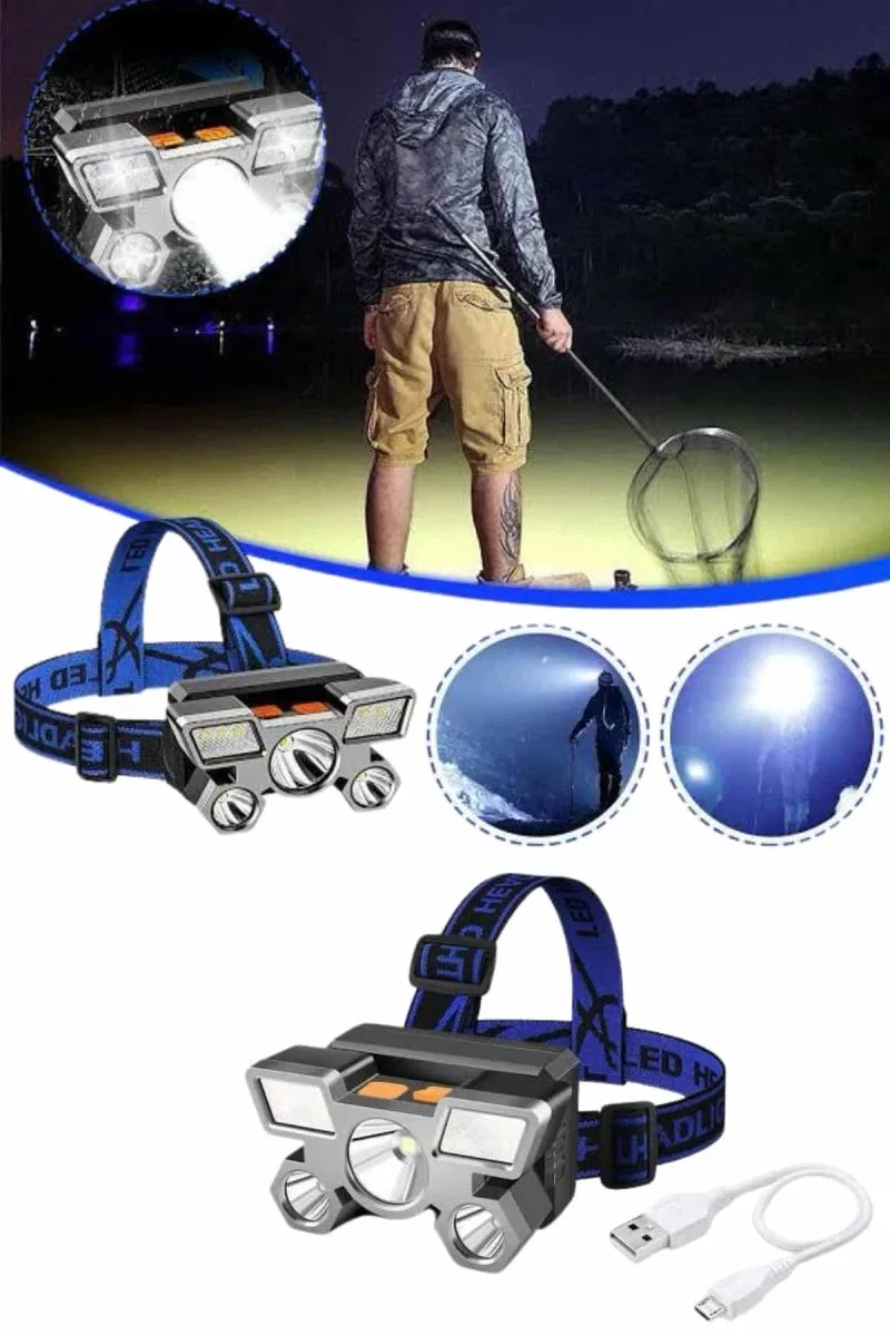 5 Led Far Şarj Edilebilir Güçlü Kafa Lambası Kamp Lambası 4 Modlu görsel 3