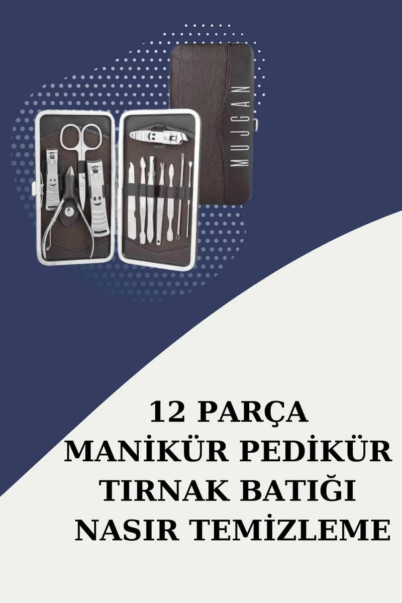 12 Parça Paslanmaz Çelik Kompakt ve Taşınabilir Manikür Makası Tırnak Makası görsel 2