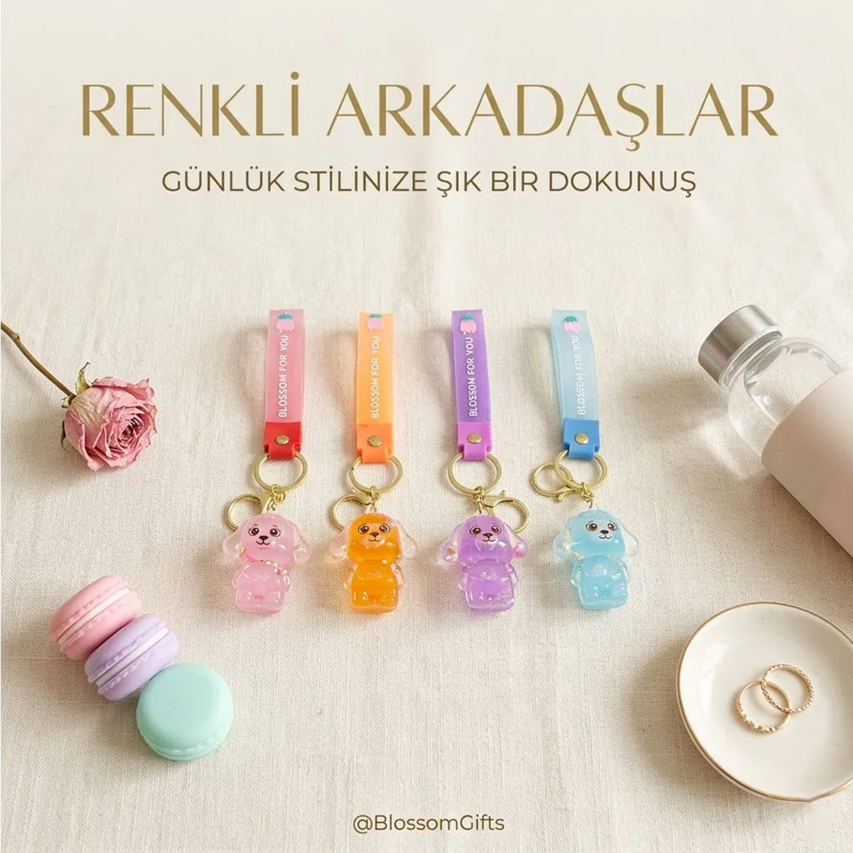 Mika kristal anahtarlık altın kulplu görsel 4