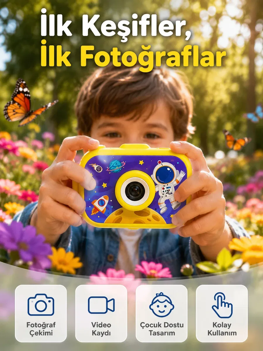 Mini Çocuk Dijital Fotoğraf Makinesi Type-C Şarjlı HD Video Kamera 2. 0 İnç TFT Renkli Ekran