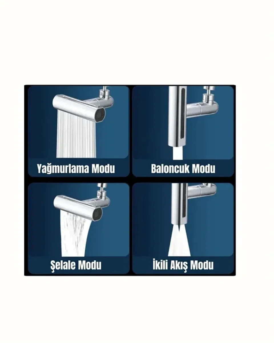 Çok Fonksiyonlu Musluk Başlığı | 4 Su Modu | Geniş Uyumlu Adaptör Seti | Mutfak ve Banyo Uyumlu görsel 4