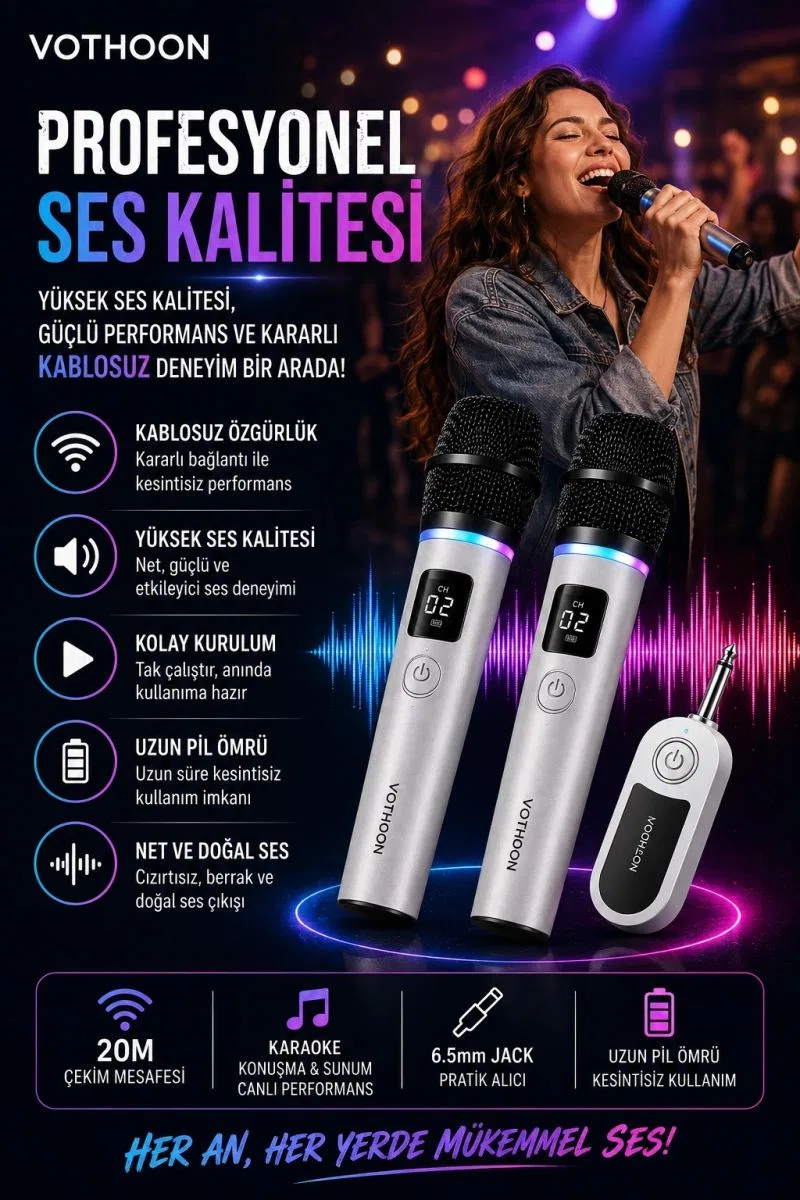 Kablosuz Karaoke Çift Mikrofon 6. 5 Mm Sahne Parti Düğün Aktivite Amfi Hoparlör