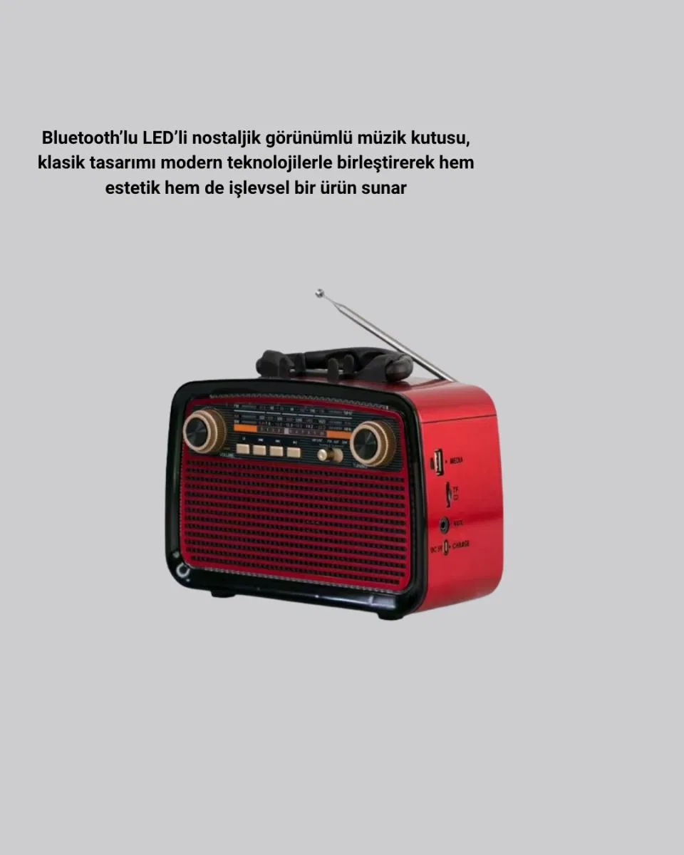 Ahşap Dokulu Bluetooth Müzik Kutusu – Vintage Led Tasarımıyla Modern Ses Deneyimi görsel 3