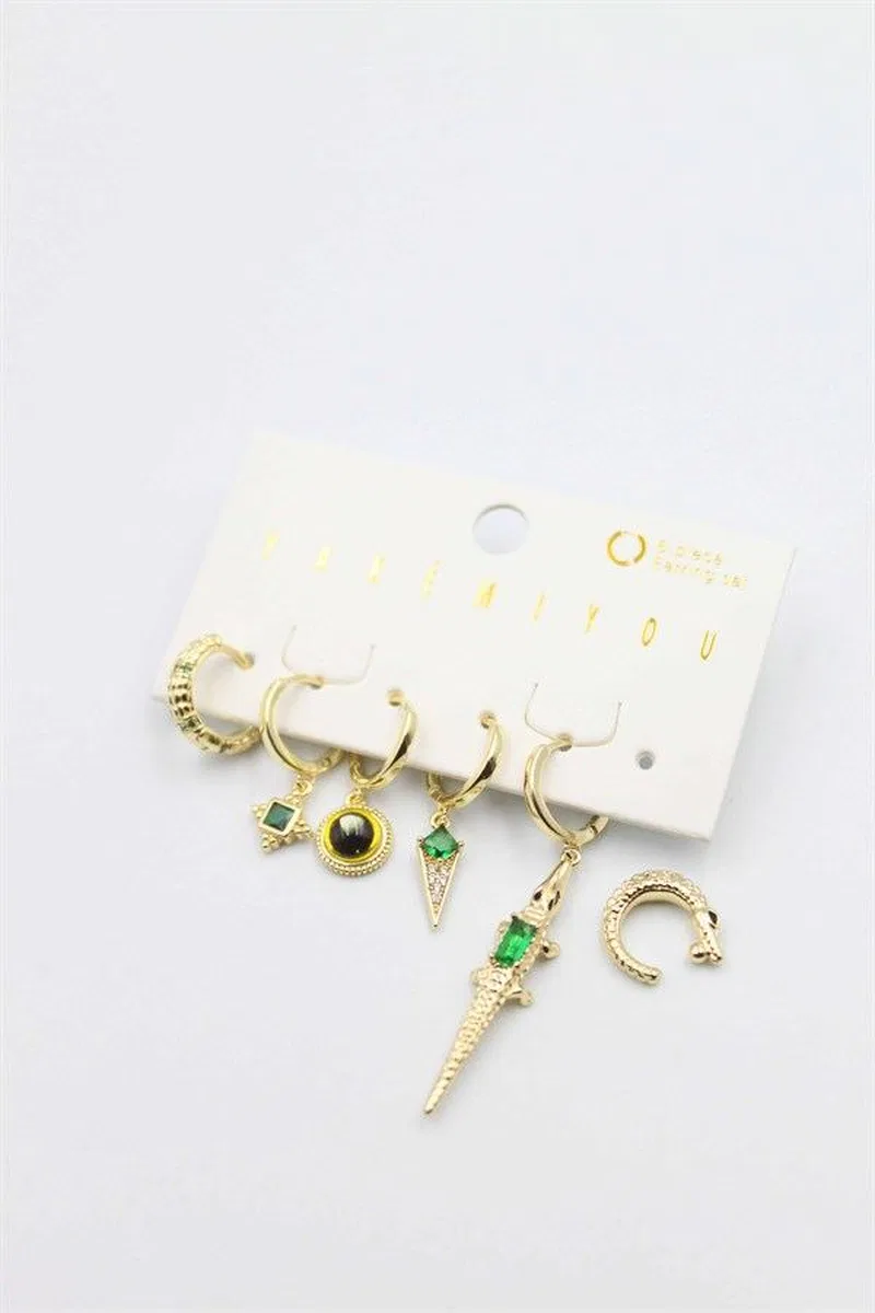 Renkli Taşlı Set Küpe - Altın görsel 2