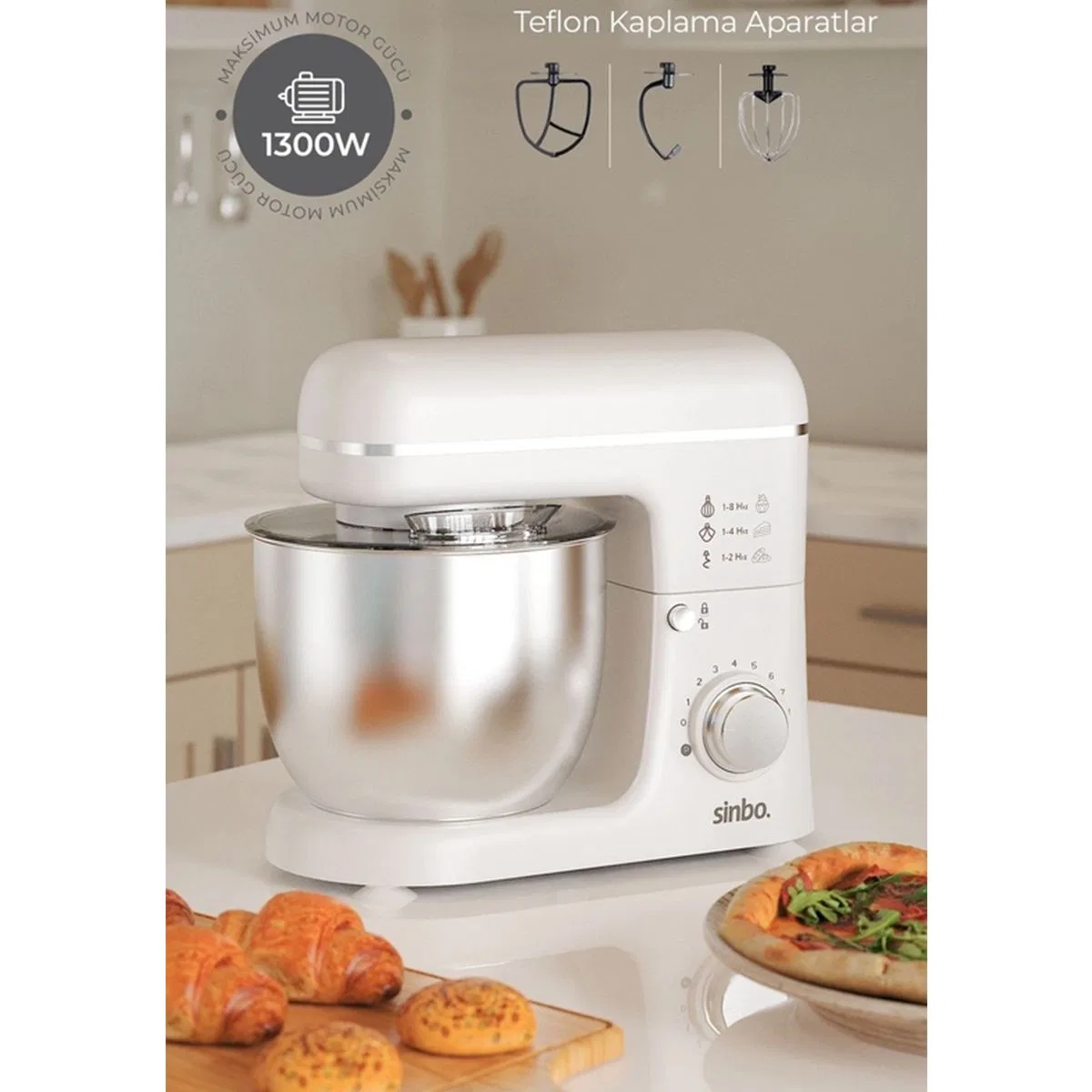 Standlı Mikser 5L 1300W 8 Kademe - Hamur Yoğurucu & Çırpıcı görsel 3