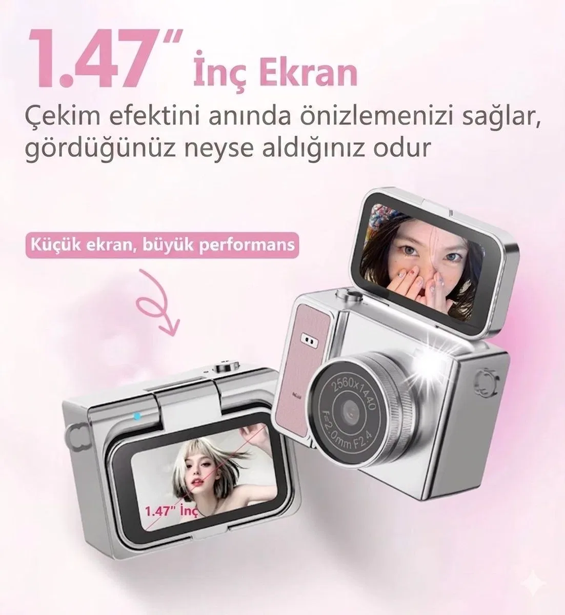 2k Mini Dijital Retro Video Kamera Flaşlı Dijital Vlog Mini Fotoğraf Makinesi Türkçe Menü Bej görsel 8