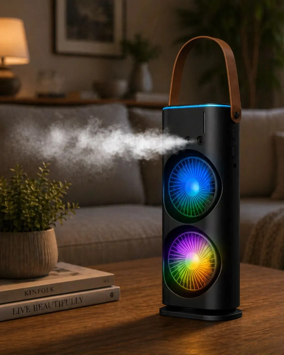 Çift Fanlı Nemlendiricili Masaüstü Soğutucu Usb Girişli Sessiz Serinletici