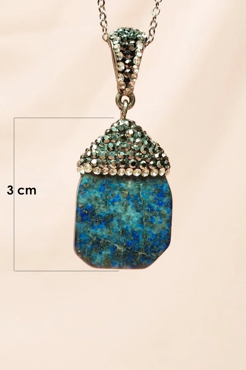 Lapis Doğal Taşı Zincirli El Yapımı Kolye Uç: 3 cm Zincir: 20 cm Kutulu görsel 3