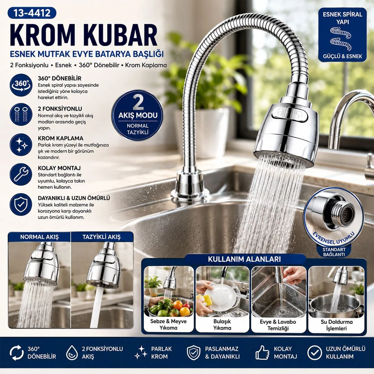Krom Mutfak Batarya Ucu - Yaylı Topaç görsel 3